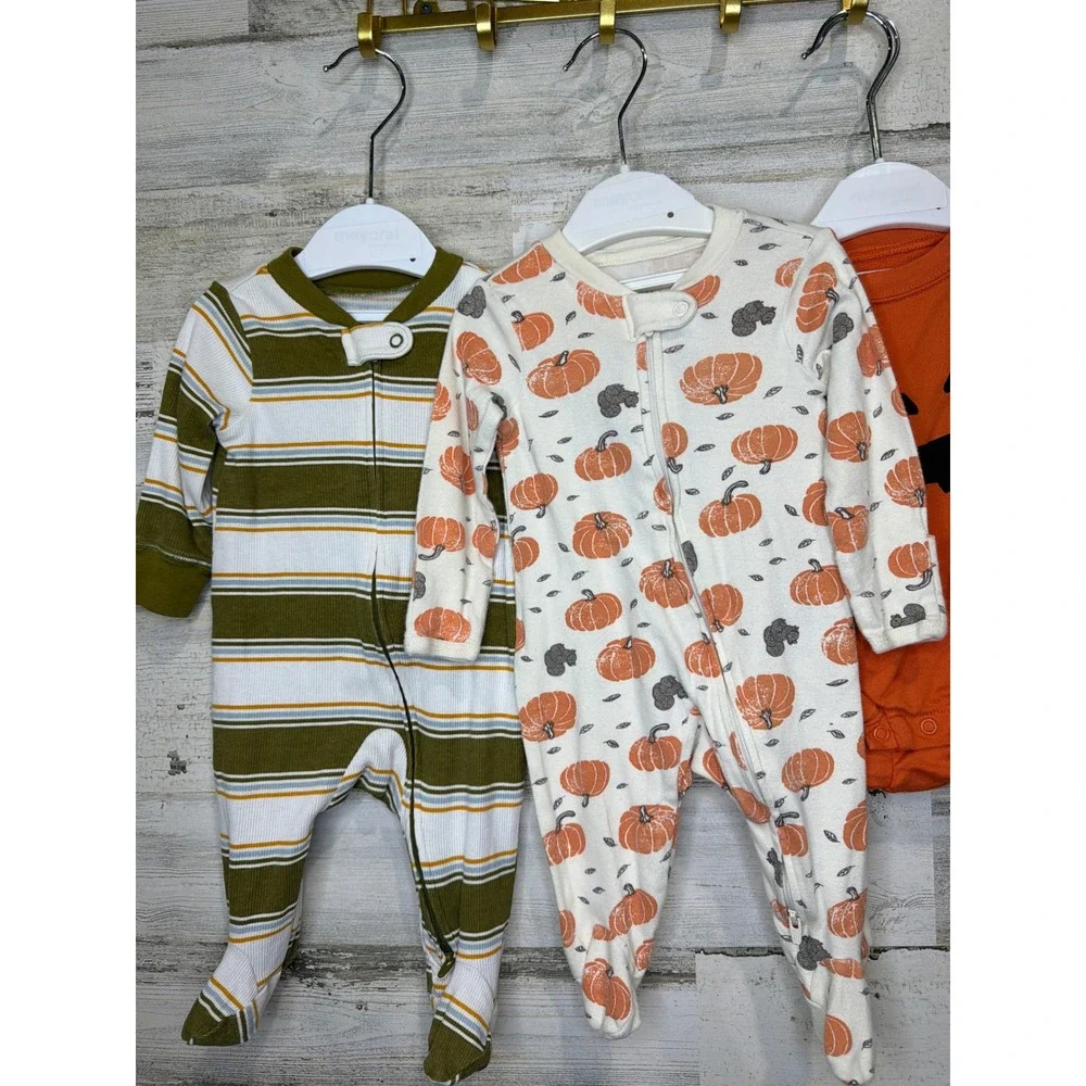 Halloween Fall Lot Boys 0/3M 3M Orange Black Pumpkin Boo